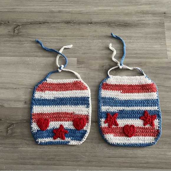 New Patriotic Crochet Cotton Bibs with Cute Flannel Backing & Decals (Set of 2) - Picture 2 of 12
